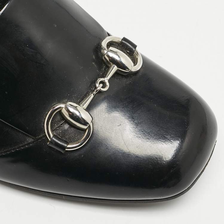 Pre Owned Gucci Black Patent Leather Horsebit Mid Calf Length Boots Size 36.5