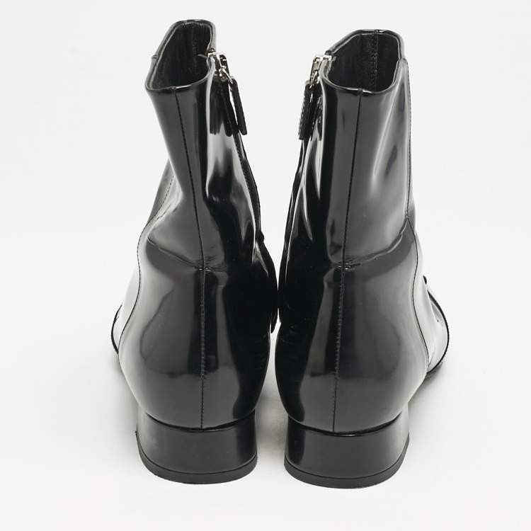 Pre Owned Gucci Black Patent Leather Horsebit Mid Calf Length Boots Size 36.5
