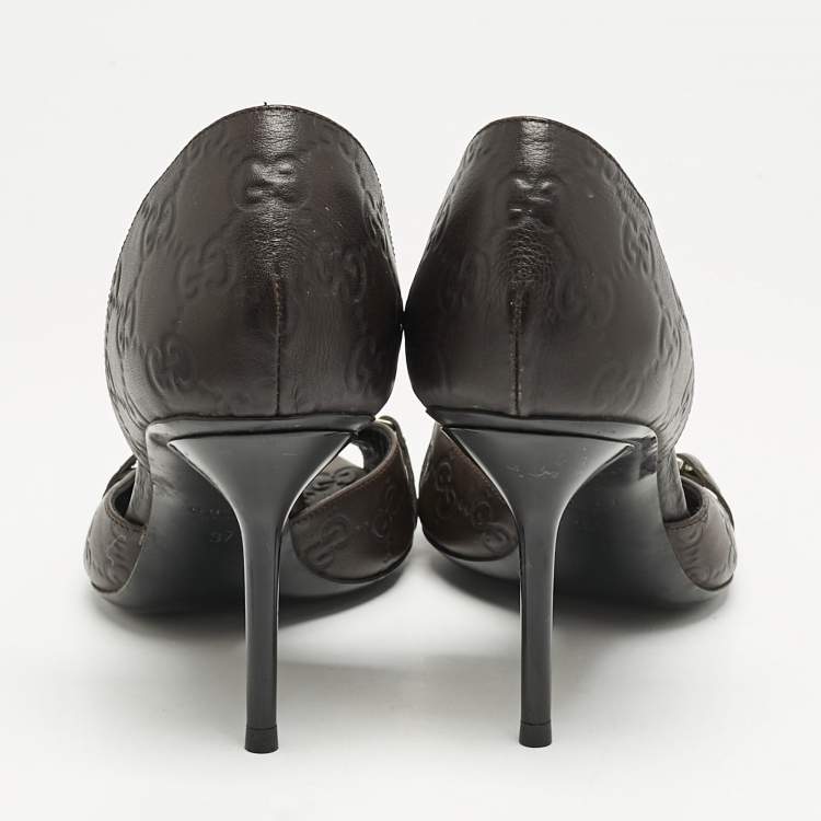 Pre Owned Gucci Brown Guccissima Leather Horsebit D'orsay Peep Toe Pumps Size 37