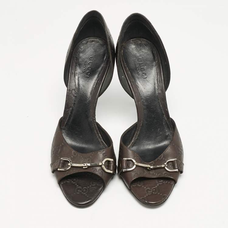 Pre Owned Gucci Brown Guccissima Leather Horsebit D'orsay Peep Toe Pumps Size 37