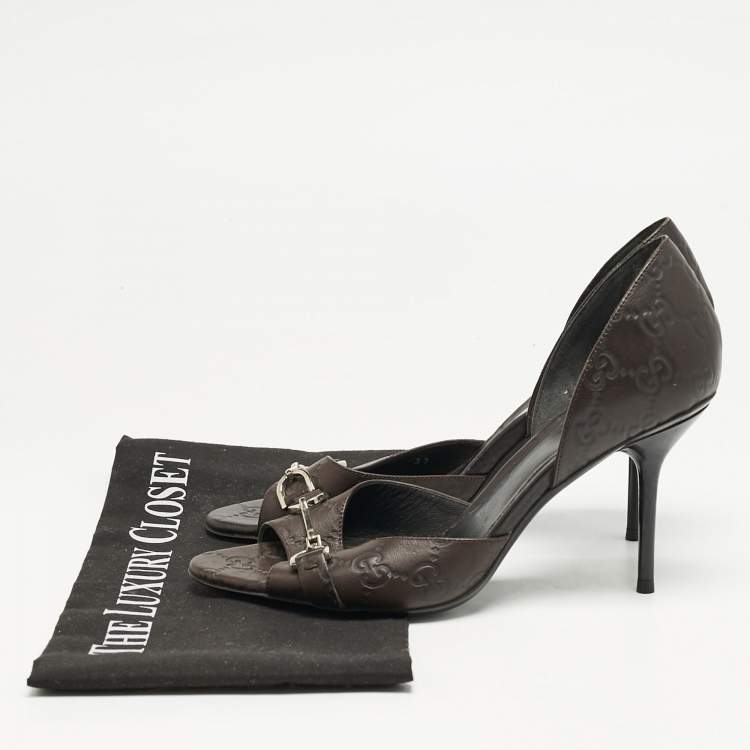 Pre Owned Gucci Brown Guccissima Leather Horsebit D'orsay Peep Toe Pumps Size 37