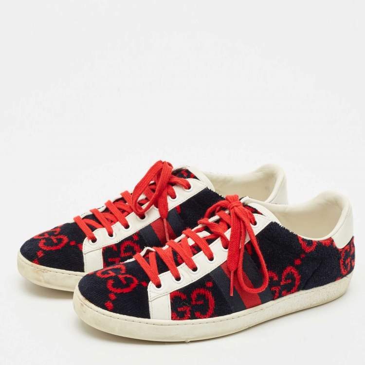 Pre Owned Gucci Tricolor GG Terry Fabric and Leather Ace Sneakers Size 38
