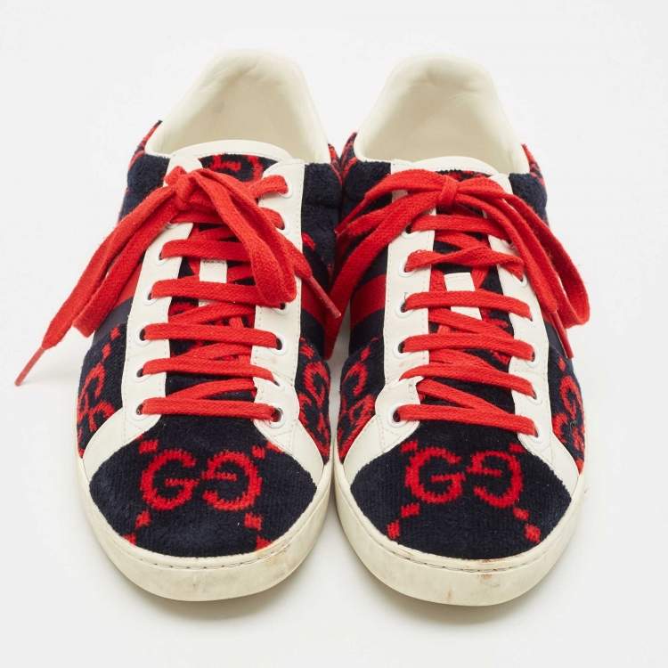 Pre Owned Gucci Tricolor GG Terry Fabric and Leather Ace Sneakers Size 38