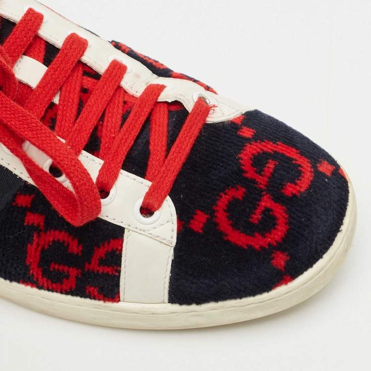 Pre Owned Gucci Tricolor GG Terry Fabric and Leather Ace Sneakers Size 38