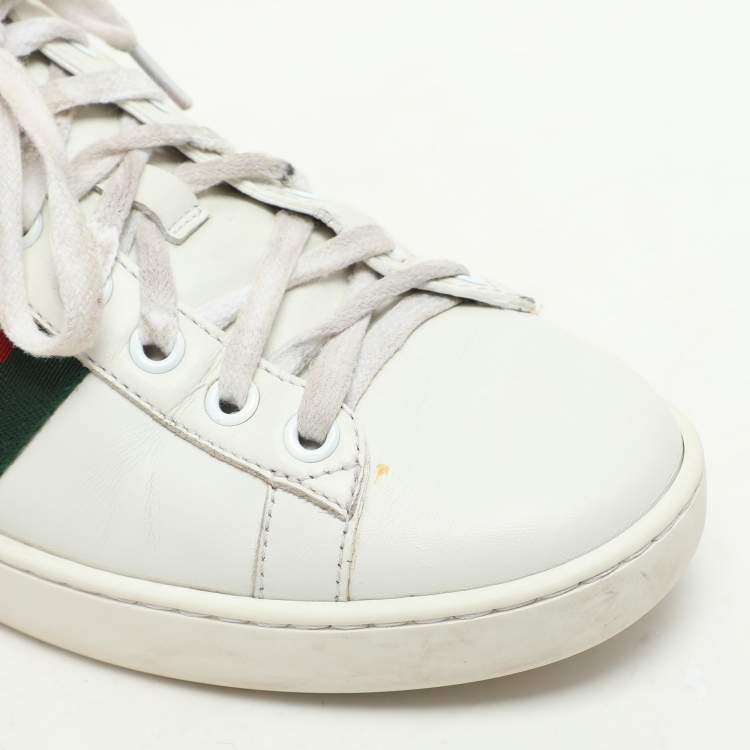 Pre Owned Gucci White Leather Ace Bee Embroidered Low Top Sneakers Size 37