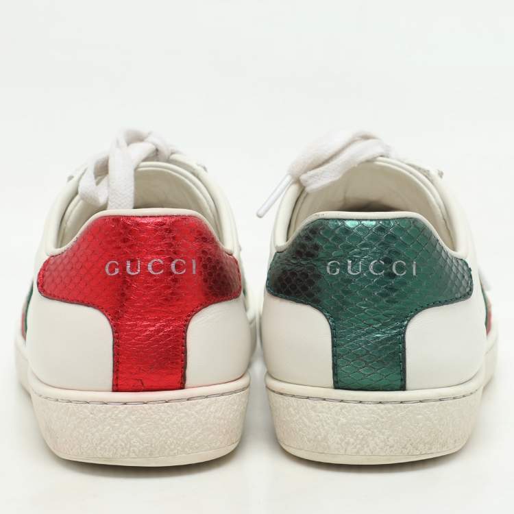 Pre Owned Gucci White Leather Ace Bee Embroidered Low Top Sneakers Size 37