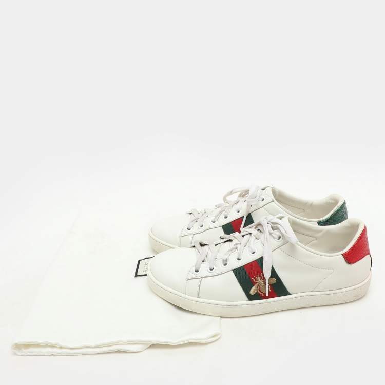 Pre Owned Gucci White Leather Ace Bee Embroidered Low Top Sneakers Size 37