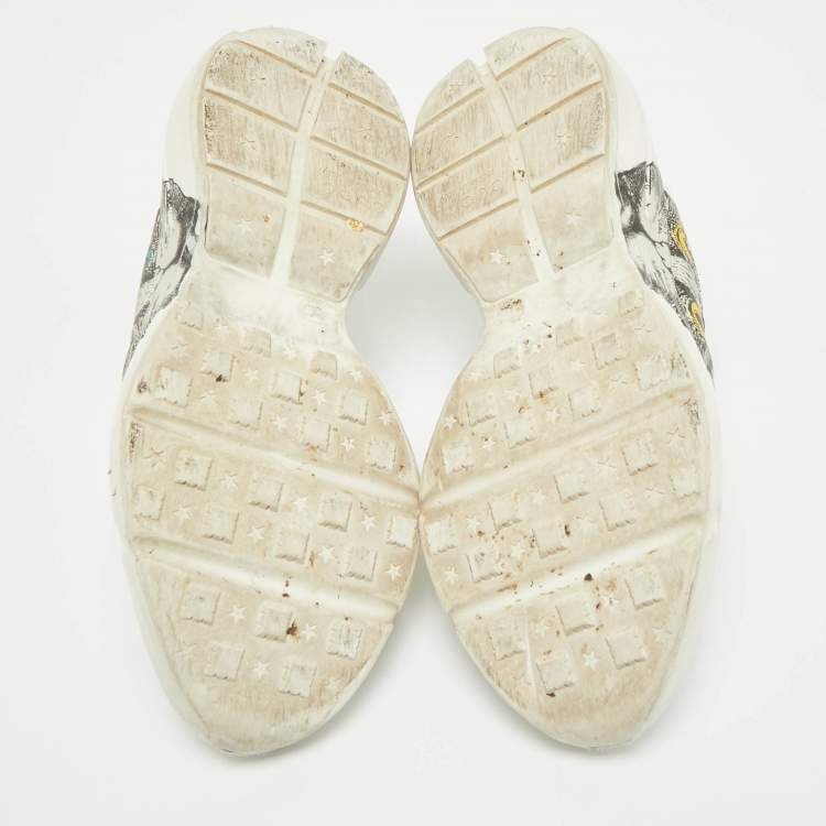 Pre Owned Gucci White Leather Mystic Cat Rhyton Low Top Sneakers Size 39.5