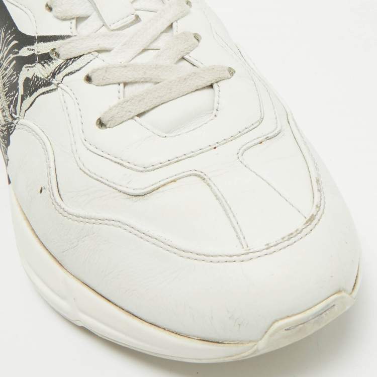 Pre Owned Gucci White Leather Mystic Cat Rhyton Low Top Sneakers Size 39.5