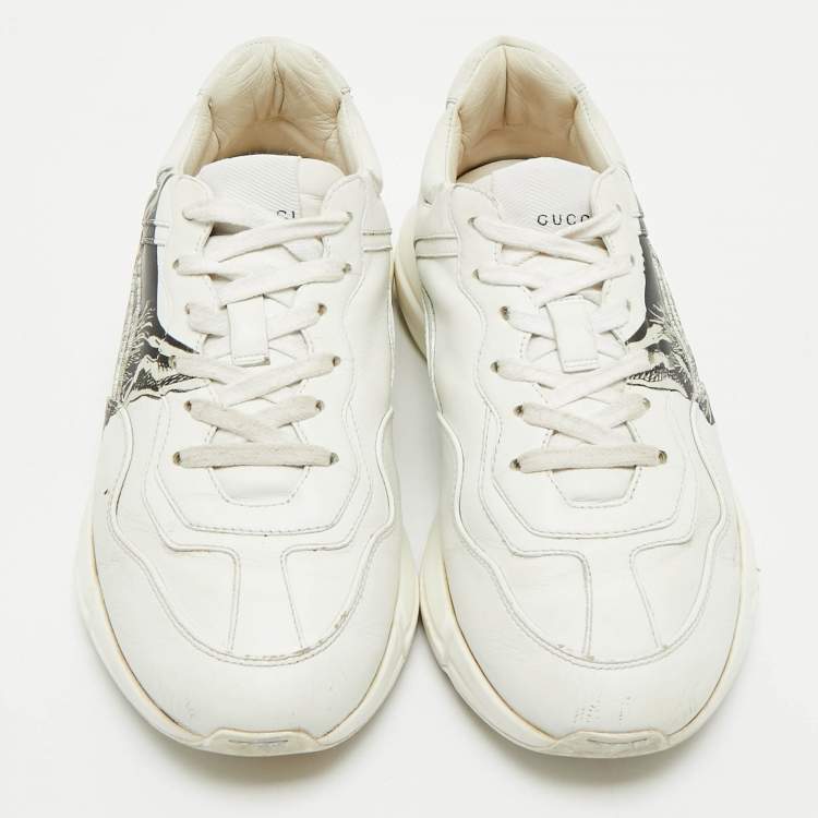 Pre Owned Gucci White Leather Mystic Cat Rhyton Low Top Sneakers Size 39.5
