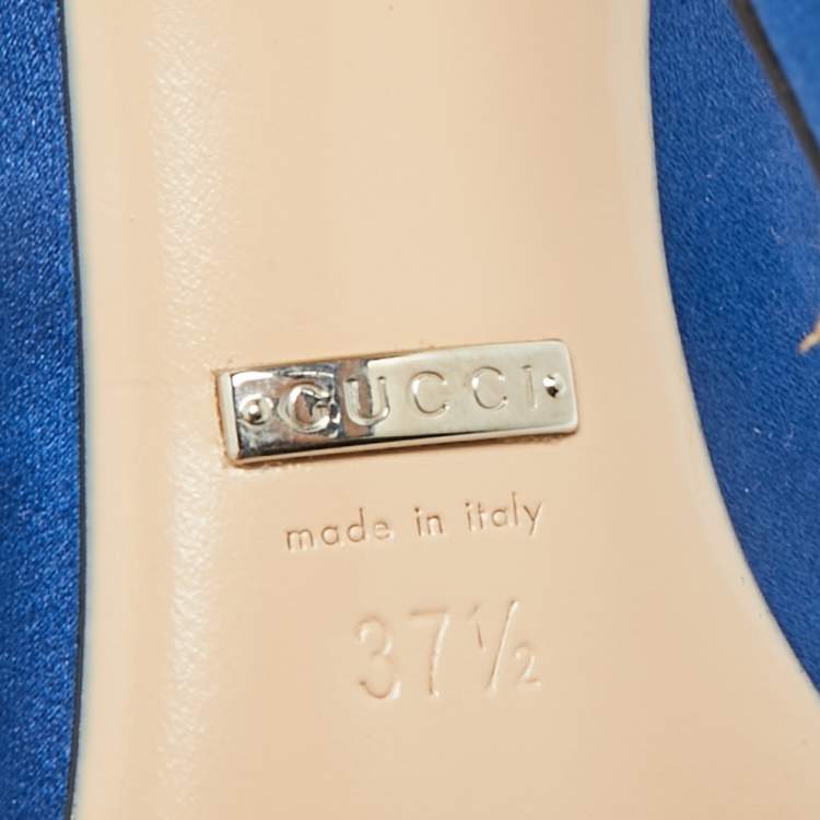 Pre Owned Gucci Blue Satin Embellished Dionysus Pumps Size 37.5