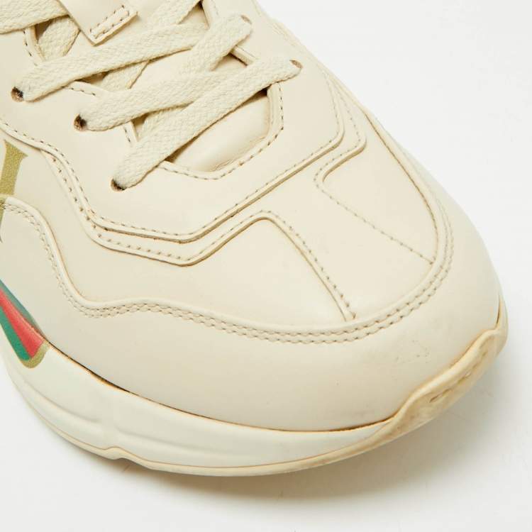 Pre Owned Gucci Cream Leather Vintage Logo Rhyton Sneakers Size 36.5
