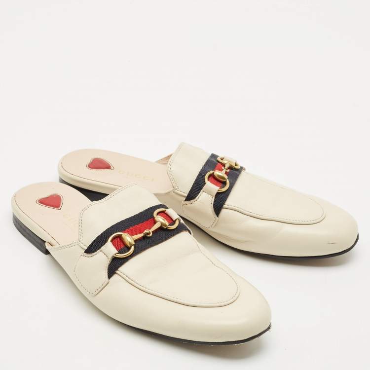 Pre Owned Gucci Cream Leather Princetown Horsebit Mule Sandals Size 38