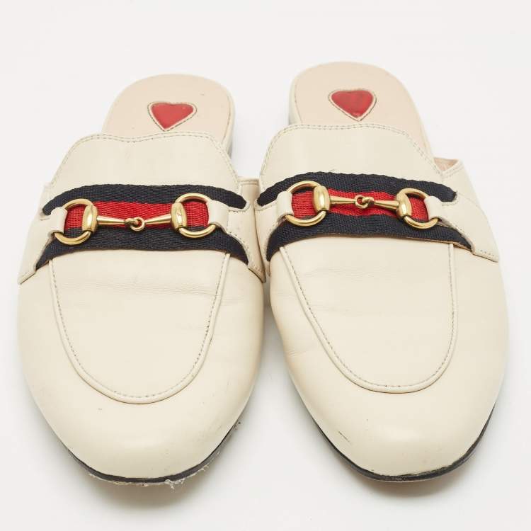 Pre Owned Gucci Cream Leather Princetown Horsebit Mule Sandals Size 38