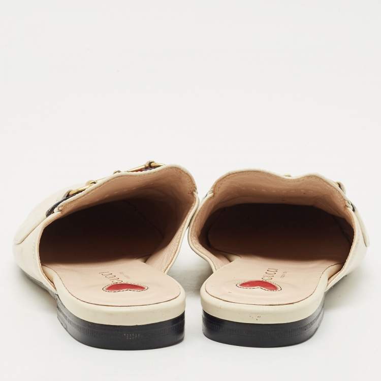 Pre Owned Gucci Cream Leather Princetown Horsebit Mule Sandals Size 38