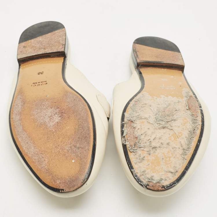 Pre Owned Gucci Cream Leather Princetown Horsebit Mule Sandals Size 38