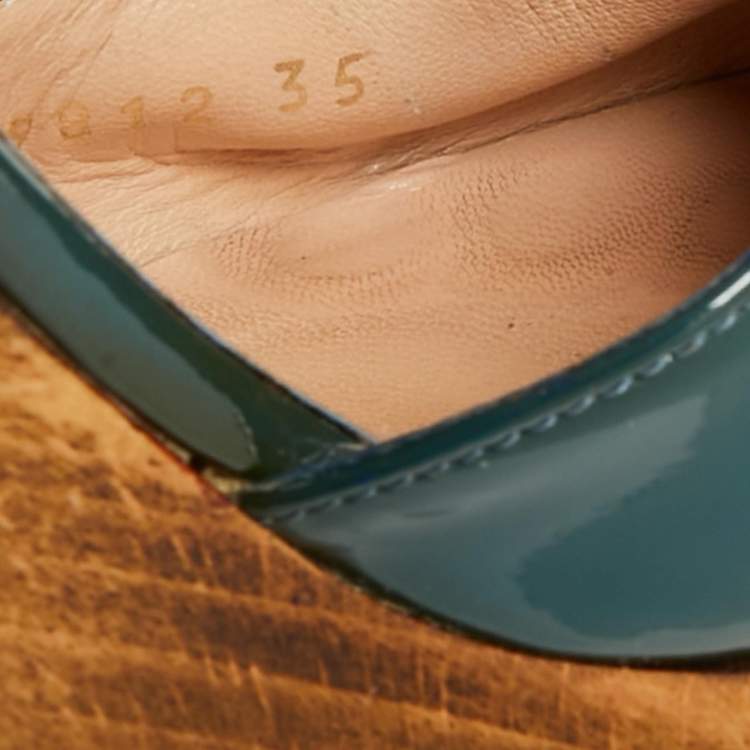 Pre Owned Gucci Teal Green Patent Leather Platform Ankle Strap Sandals Size 35