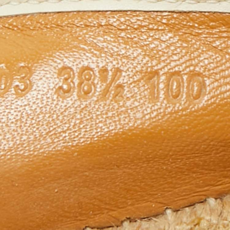 Pre Owned Gucci Cream GG Leather Slip On Espadrille Flats Size 38.5