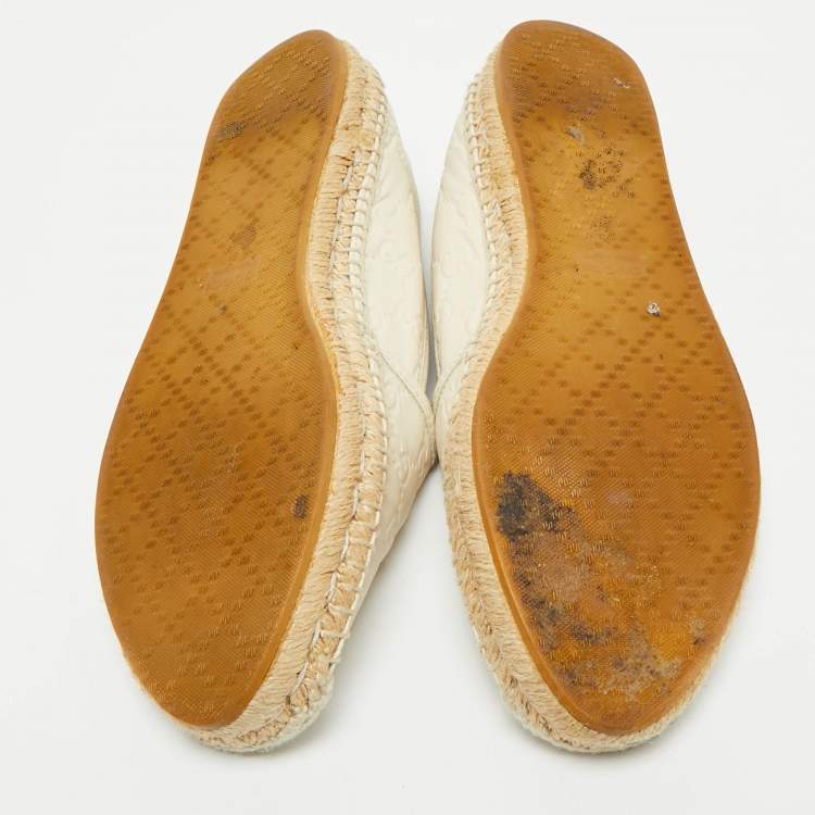 Pre Owned Gucci Cream GG Leather Slip On Espadrille Flats Size 38.5