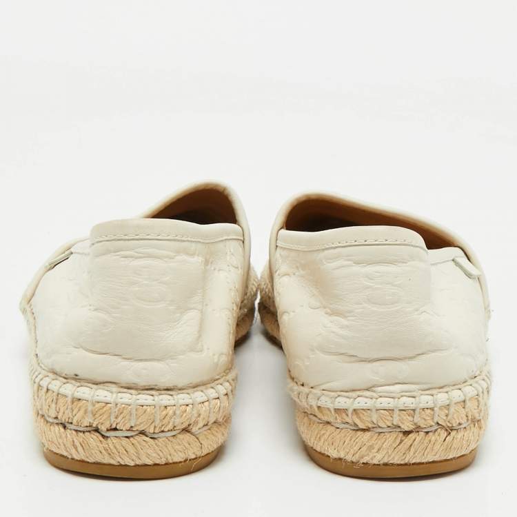 Pre Owned Gucci Cream GG Leather Slip On Espadrille Flats Size 38.5