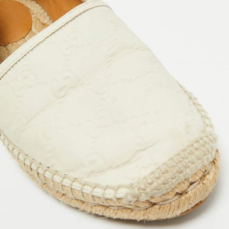 Pre Owned Gucci Cream GG Leather Slip On Espadrille Flats Size 38.5