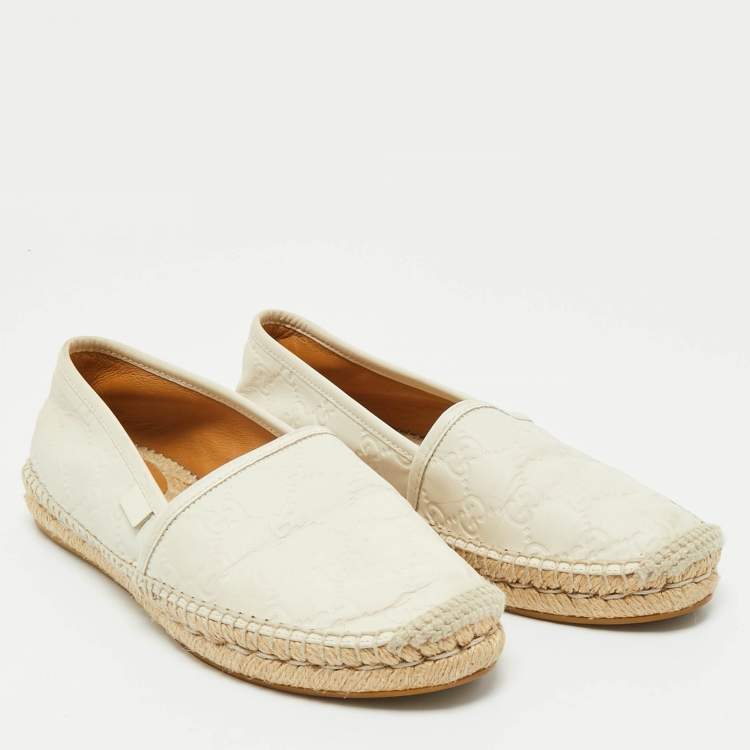 Pre Owned Gucci Cream GG Leather Slip On Espadrille Flats Size 38.5
