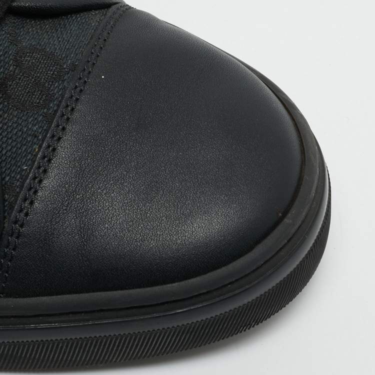 Pre Owned Gucci Black GG  Canvas and Leather Web Lace Up Sneakers Size 36.5