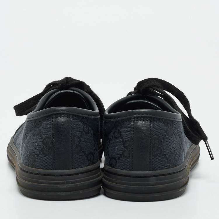 Pre Owned Gucci Black GG  Canvas and Leather Web Lace Up Sneakers Size 36.5