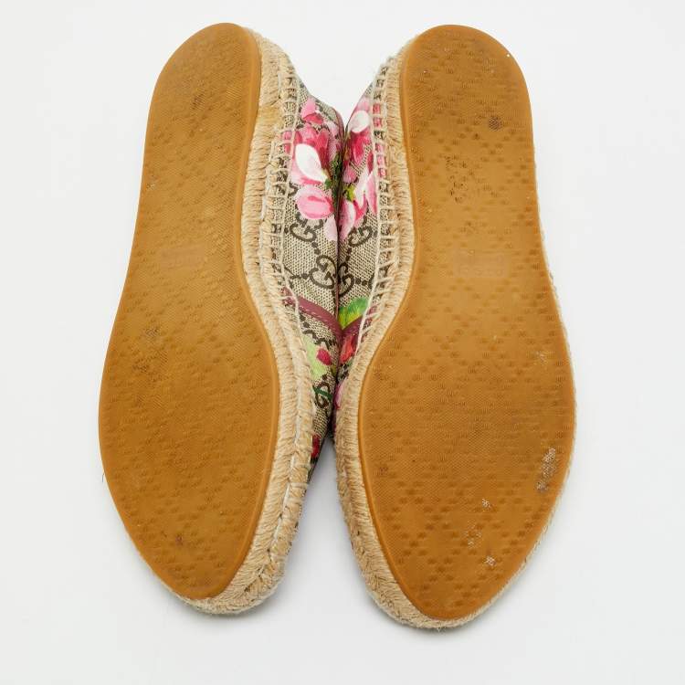 مملوكة مسبقًا Gucci Beige/Brown GG Supreme Bloom Canvas Espadrille Flats Size 37