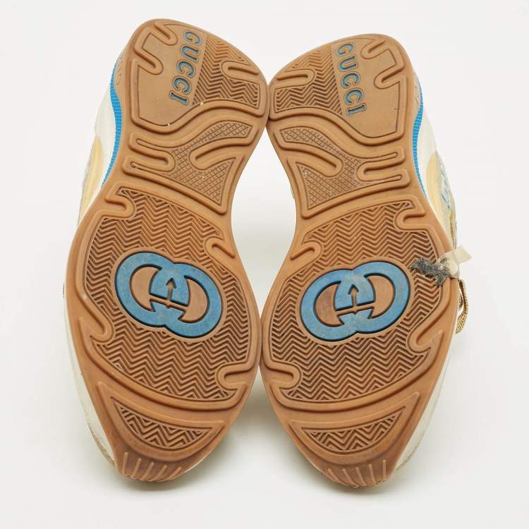 Pre Owned Gucci Gold/White Mesh, Glitter and Leather Ultrapace Low Top Sneakers Size 37.5