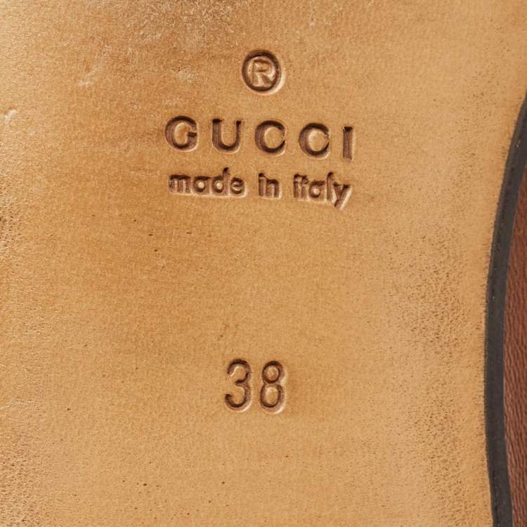 Pre Owned Gucci Gold Leather Spike Embellished Slip On Loafers Size 38