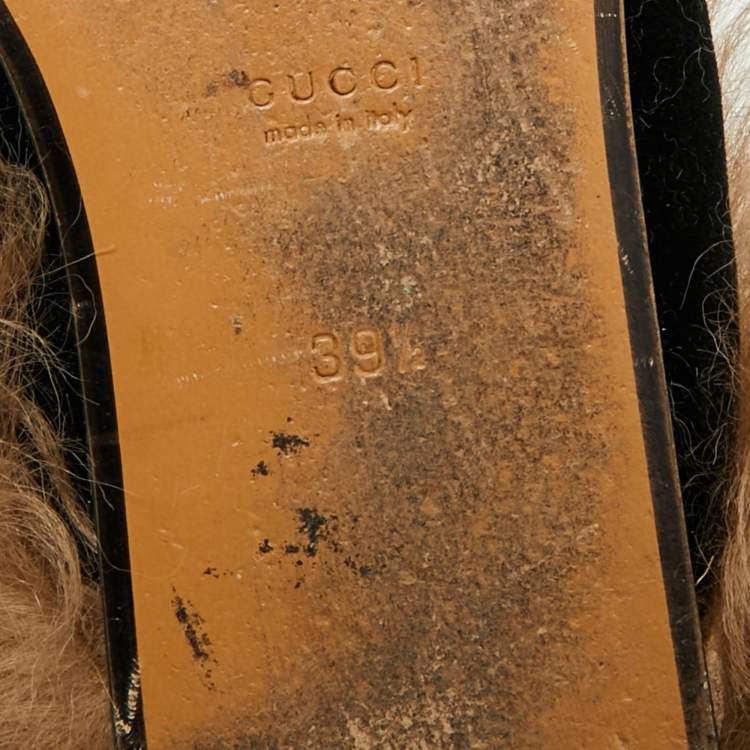 Pre Owned Gucci Black Velvet And Fur Lined Princetown Flat Mules Size 39.5