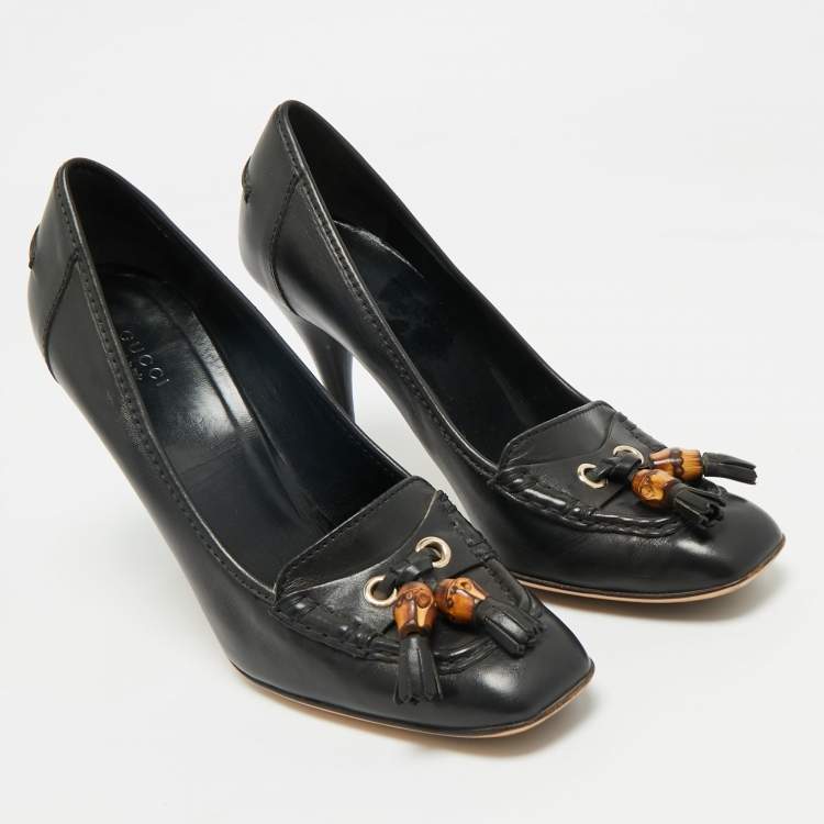 Pre Owned Gucci Black Leather Bamboo Fringe Pumps Size 39
