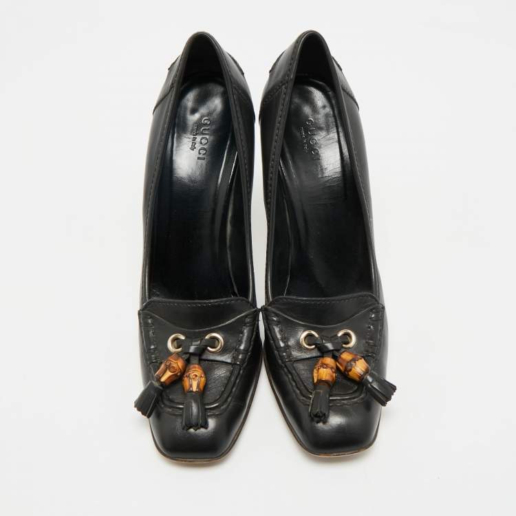 Pre Owned Gucci Black Leather Bamboo Fringe Pumps Size 39