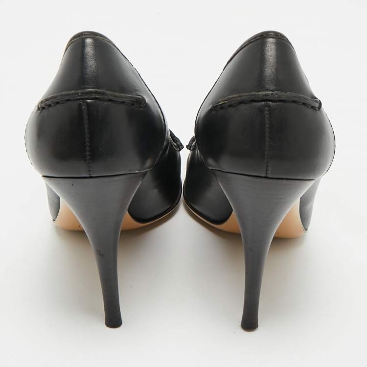 Pre Owned Gucci Black Leather Bamboo Fringe Pumps Size 39