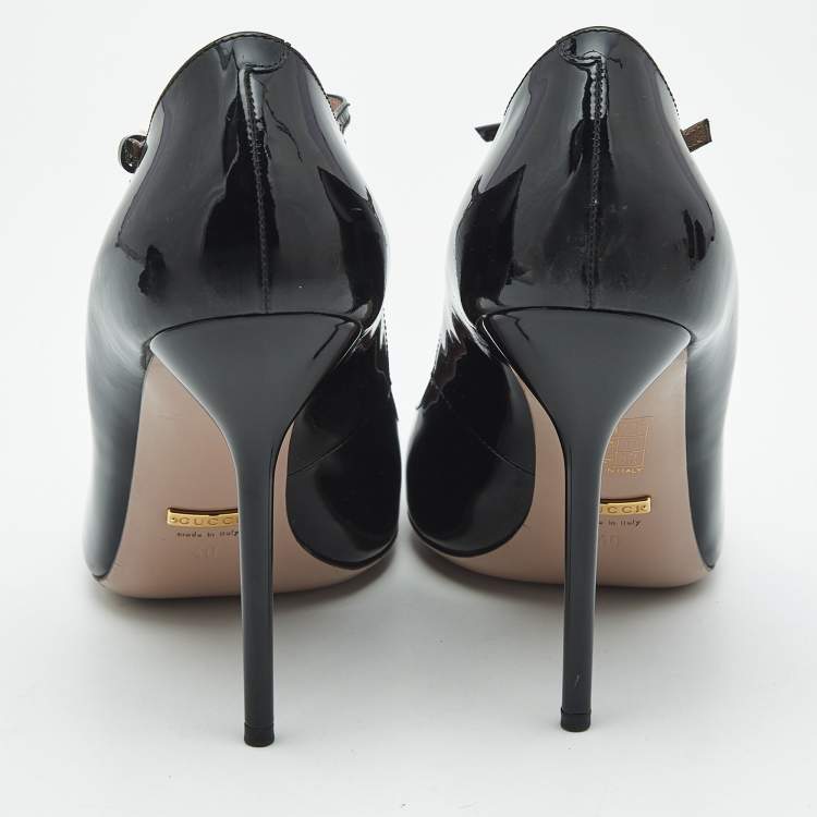 Pre Owned Gucci Black Patent Leather Beverly T Strap Pumps Size 40