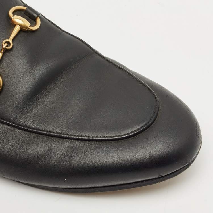 Pre Owned Gucci Black Leather And Fur Princetown Mule Sandals Size 37.5