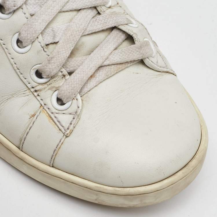 Pre Owned Gucci White Leather Pearl Embellished Ace Low Top Sneakers Size 37