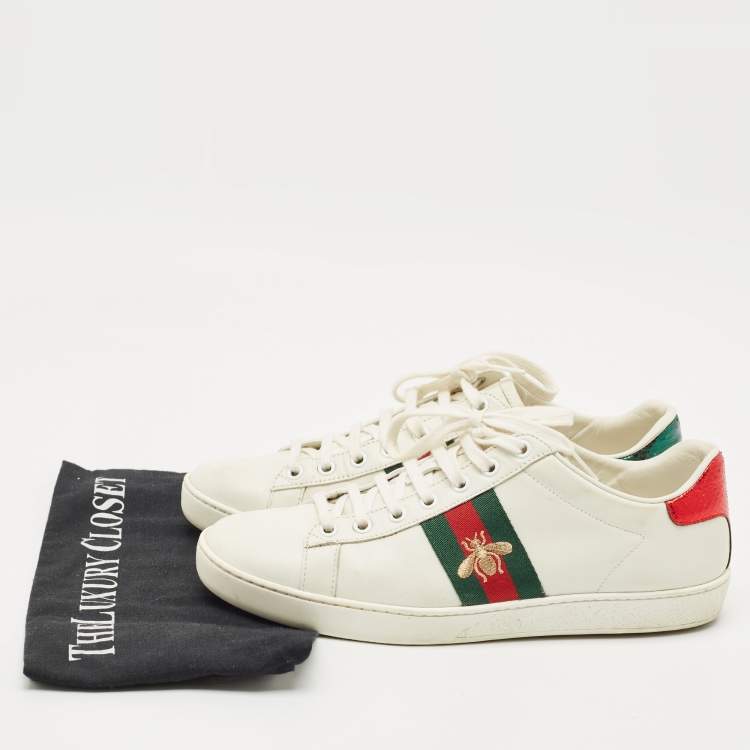Pre Owned Gucci White Leather Ace Bee Embroidered Low Top Sneakers Size 38.5