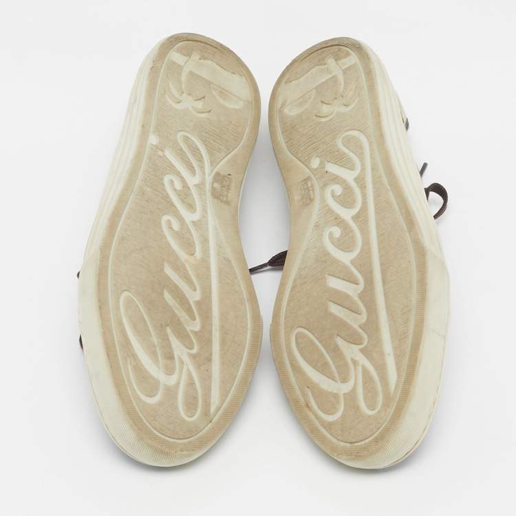 Pre Owned Gucci Beige/Brown GG Supreme Canvas Ace Web Low Top Sneakers Size 37