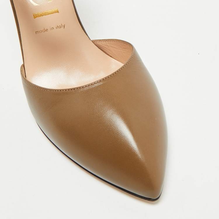 Pre Owned Gucci Olive Green Leather Sylvie Chain Pumps Size 40