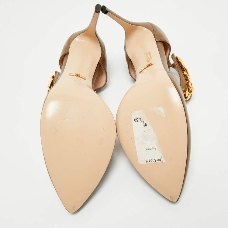 Pre Owned Gucci Olive Green Leather Sylvie Chain Pumps Size 40