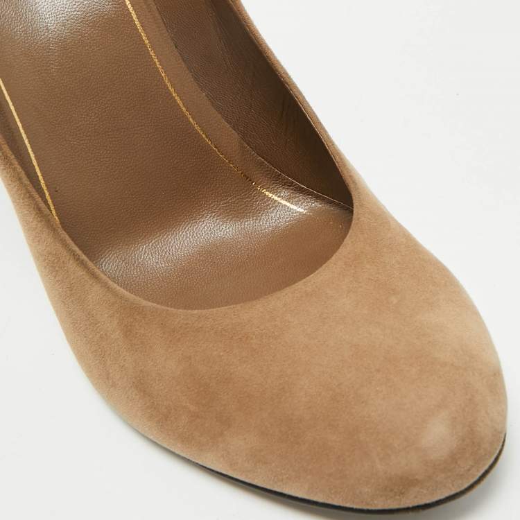 Pre Owned Gucci Brown Suede Jacqueline Studded Block Heel Pumps Size 39