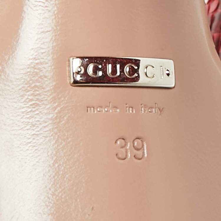 Pre Owned Gucci Red/Burgundy Python Leather Claudie Horsebit Platform Sandals Size 39