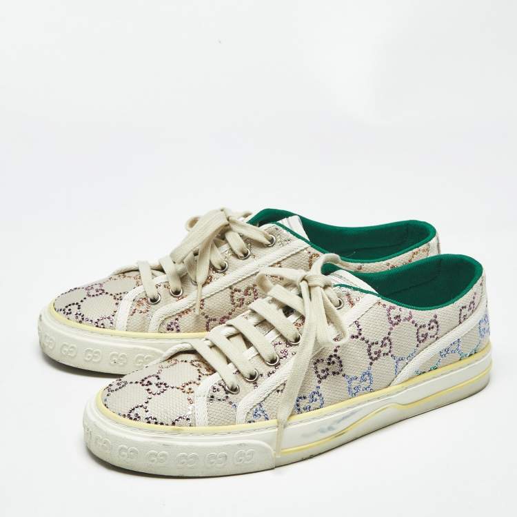 Pre Owned Gucci Multicolor Crystal GG Canvas Tennis 1977 Sneakers Size 40.5