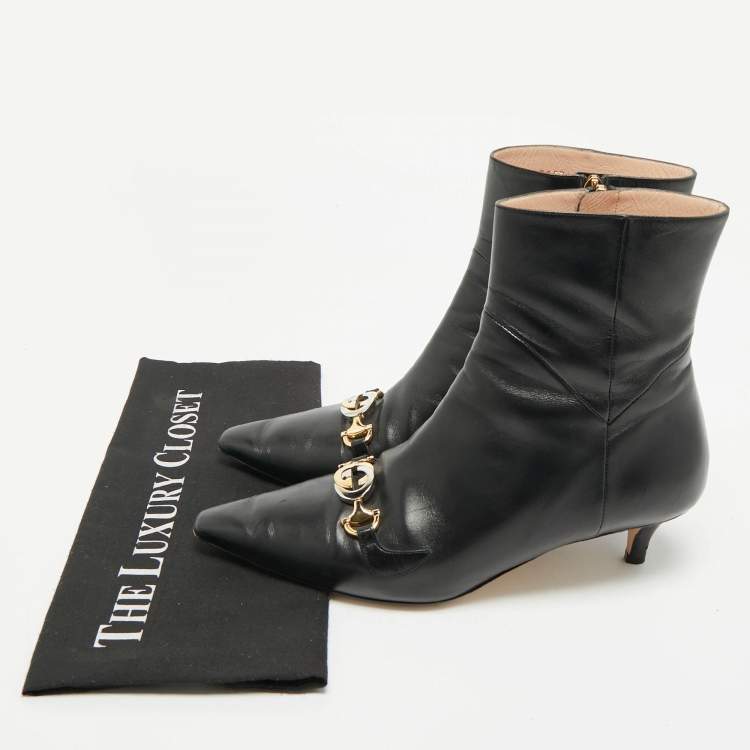 Pre Owned Gucci Black Leather Zumi Ankle Length Boots Size 40