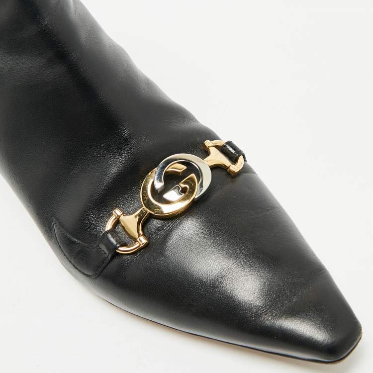 Pre Owned Gucci Black Leather Zumi Ankle Length Boots Size 40