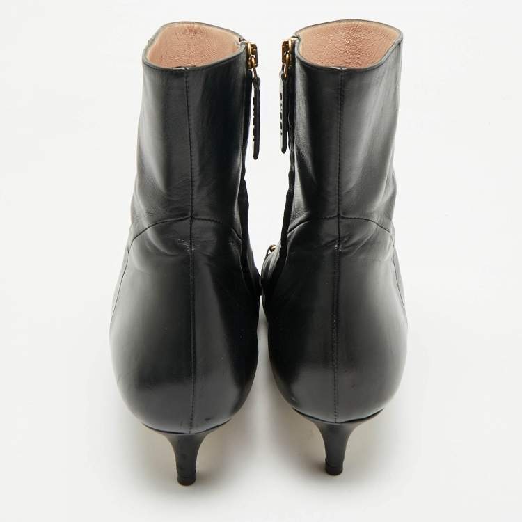 Pre Owned Gucci Black Leather Zumi Ankle Length Boots Size 40