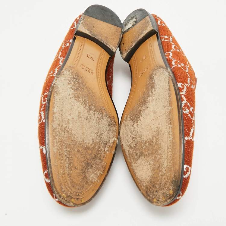 Pre Owned Gucci Brown/Silver GG Canvas and Leather Jordaan Horsebit Loafers Size 37.5