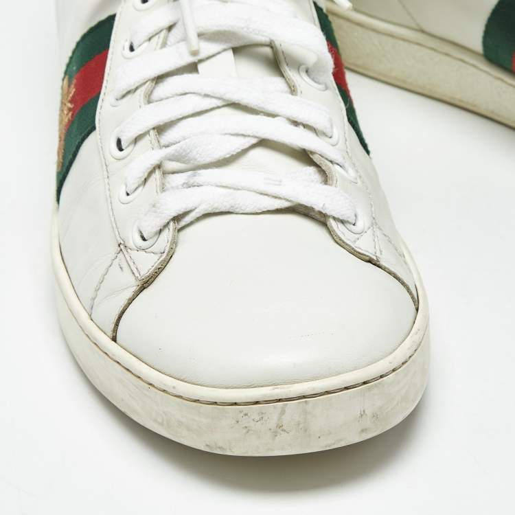 Pre Owned Gucci White Leather Ace Bee Embroidered Low Top Sneakers Size 38.5